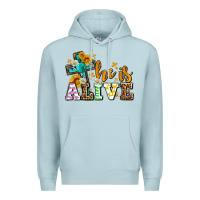 Blue Mist Easter Day He is alive with cross Premium Hoodie - OliviaCreatesArt