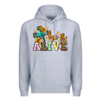 Heather Grey Easter Day He is alive with cross Premium Hoodie - OliviaCreatesArt