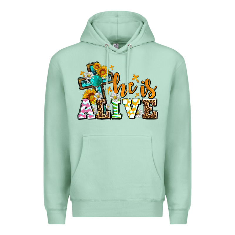 Easter Day He Is Alive With Cross Premium Hoodie by OliviaCreatesArt | Teevron