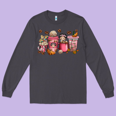 Cafecito Y Chisme Coffee Cups Long Sleeve Tee Designed By Texasbilliewilder