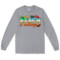 Heather Grey the beach is calling Long Sleeve Tee - NancyCooperArtShop