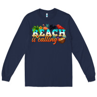 Navy the beach is calling Long Sleeve Tee - NancyCooperArtShop