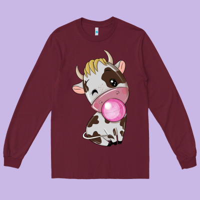 Cute Cow Long Sleeve Tee Designed By Texasbilliewilder