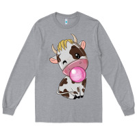Heather Grey cute cow Long Sleeve Tee - texasbilliewilder