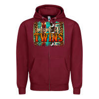 Burgundy mom of twins western brushstroke Zipper Hoodie - OliviaCreatesArt
