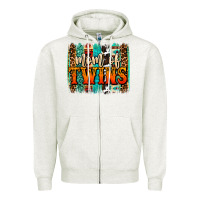 Oatmeal Heather mom of twins western brushstroke Zipper Hoodie - OliviaCreatesArt