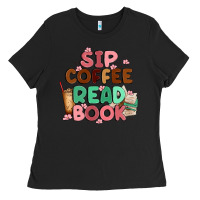 Black sip coffee read book Ladies Tee - MaliasSmallBusiness