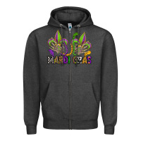 Charcoal Heather mardi gras skeleton hands  fleur de lis Zipper Hoodie - OliviaCreatesArt