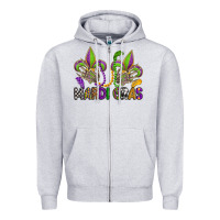 Heather Grey mardi gras skeleton hands  fleur de lis Zipper Hoodie - OliviaCreatesArt