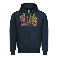 Navy mardi gras skeleton hands  fleur de lis Zipper Hoodie - OliviaCreatesArt