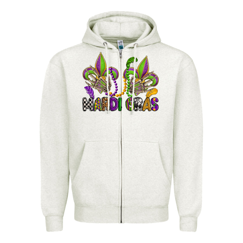 Mardi Gras Skeleton Hands  Fleur De Lis Zipper Hoodie by OliviaCreatesArt | Teevron