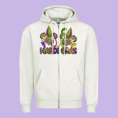 Mardi Gras Skeleton Hands  Fleur De Lis Zipper Hoodie Designed By Oliviacreatesart