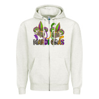 Oatmeal Heather mardi gras skeleton hands  fleur de lis Zipper Hoodie - OliviaCreatesArt