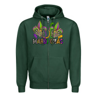 Sports Green mardi gras skeleton hands  fleur de lis Zipper Hoodie - OliviaCreatesArt