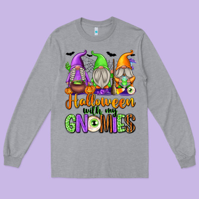 Halloween With My Gnomies Long Sleeve Tee Designed By Texasbilliewilder
