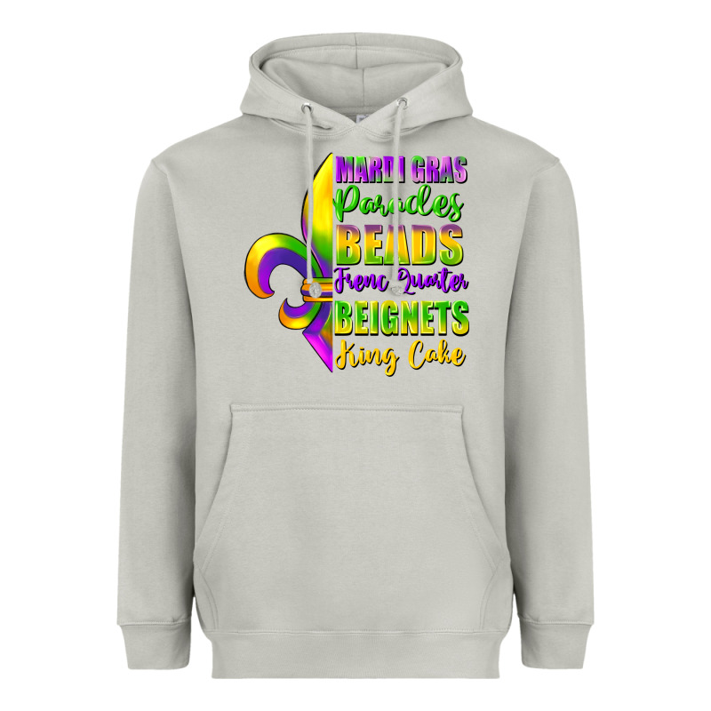 Mardi Gras Parades Beads French Quarter Beignets Heavyweight Hoodie by FaDigitalArtStudio | Teevron