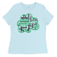 Baby Blue st patricks day shamrock typography Ladies Tee - MaliasSmallBusiness