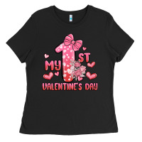 Black my first valentines day Ladies Tee - MaliasSmallBusiness