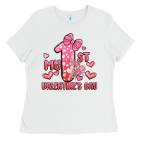 White my first valentines day Ladies Tee - MaliasSmallBusiness