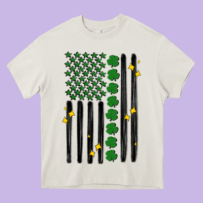 Shamrock Usa Flag Heavy Core Tee Designed By Maliassmallbusiness