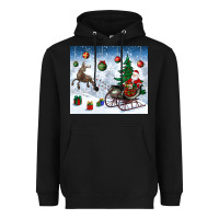 Christmas Santa Deer And Presents Heavyweight Hoodie | Teevron