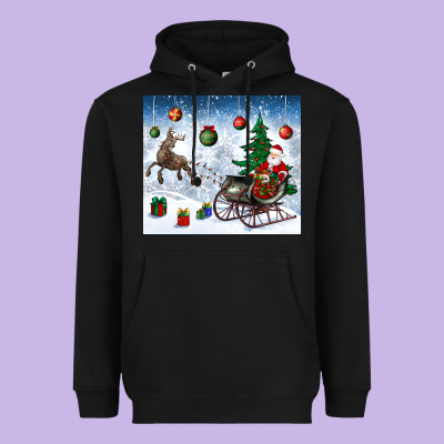 Christmas Santa Deer And Presents Heavyweight Hoodie Designed By Bundleandbundleshop