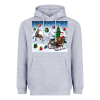 Heather Grey christmas santa deer and presents Heavyweight Hoodie - BundleAndBundleShop
