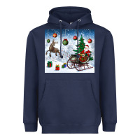 Navy christmas santa deer and presents Heavyweight Hoodie - BundleAndBundleShop
