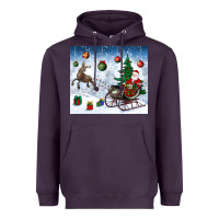 Plum christmas santa deer and presents Heavyweight Hoodie - BundleAndBundleShop