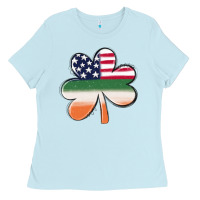 Baby Blue st patricks day shamrock american flag Ladies Tee - MaliasSmallBusiness
