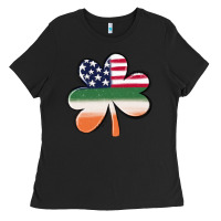 Black st patricks day shamrock american flag Ladies Tee - MaliasSmallBusiness