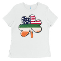 White st patricks day shamrock american flag Ladies Tee - MaliasSmallBusiness