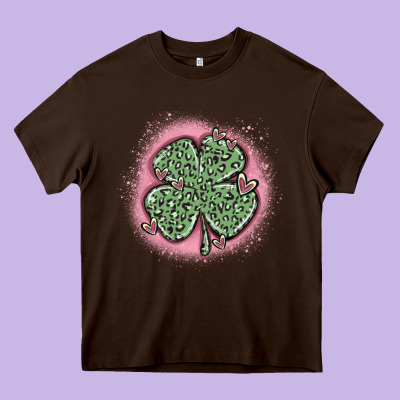 Leopard Shamrocks With Hearts Heavy Core Tee Designed By Maliassmallbusiness