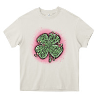 Cream leopard shamrocks with hearts Heavy Core Tee - MaliasSmallBusiness