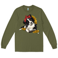 Army Green border collie with bandanna Long Sleeve Tee - texasbilliewilder