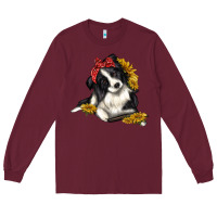 Burgundy border collie with bandanna Long Sleeve Tee - texasbilliewilder