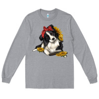Heather Grey border collie with bandanna Long Sleeve Tee - texasbilliewilder