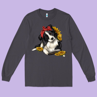 Border Collie With Bandanna Long Sleeve Tee Designed By Texasbilliewilder