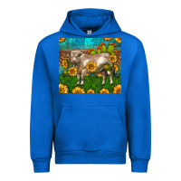 Cobalt Western Charolais Bull With Sunflowers Urban Hoodie - LillyAllenDesigns