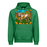 Emerald Western Charolais Bull With Sunflowers Urban Hoodie - LillyAllenDesigns