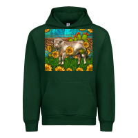 Forest Green Western Charolais Bull With Sunflowers Urban Hoodie - LillyAllenDesigns