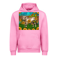 Fuchsia Pink Western Charolais Bull With Sunflowers Urban Hoodie - LillyAllenDesigns
