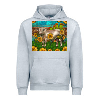 Heather Grey Western Charolais Bull With Sunflowers Urban Hoodie - LillyAllenDesigns