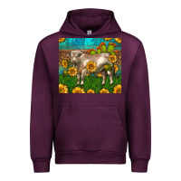 Mauve Wine Western Charolais Bull With Sunflowers Urban Hoodie - LillyAllenDesigns