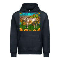 Navy Western Charolais Bull With Sunflowers Urban Hoodie - LillyAllenDesigns