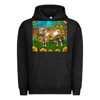 Pigment Black Western Charolais Bull With Sunflowers Urban Hoodie - LillyAllenDesigns