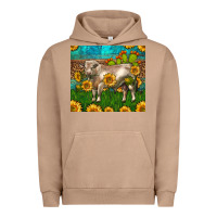 Pigment Burro Western Charolais Bull With Sunflowers Urban Hoodie - LillyAllenDesigns