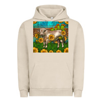 Pigment French Oak Western Charolais Bull With Sunflowers Urban Hoodie - LillyAllenDesigns