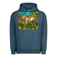 Pigment Midnight Navy Western Charolais Bull With Sunflowers Urban Hoodie - LillyAllenDesigns
