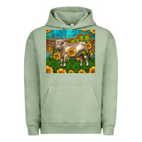 Pigment Oil Green Western Charolais Bull With Sunflowers Urban Hoodie - LillyAllenDesigns